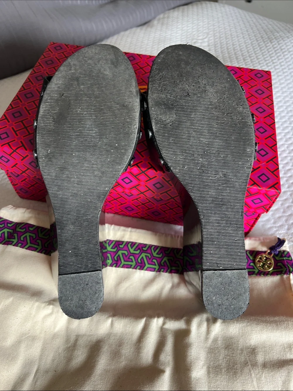 Tory Burch Black Leather Logo Slide Mules